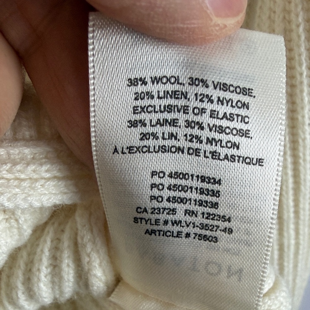 Babaton Aritzia Wool Linen Blend Ivory Cable Knit Ribbed Medium Pullover Sweater - Picture 11 of 12